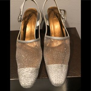 Evening Shoes :  Silver paisley mesh heels- size 8.5 size 8